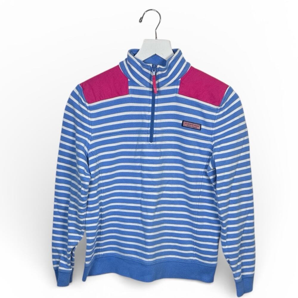 Vineyard Vines Shep Striped Blue Pink Sweatshirt 1/4 Zip Pull Over W2097 Sz S